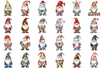 Christmas Patchwork Gnome Clipart PNG Bundle Cute Holiday Gnomes