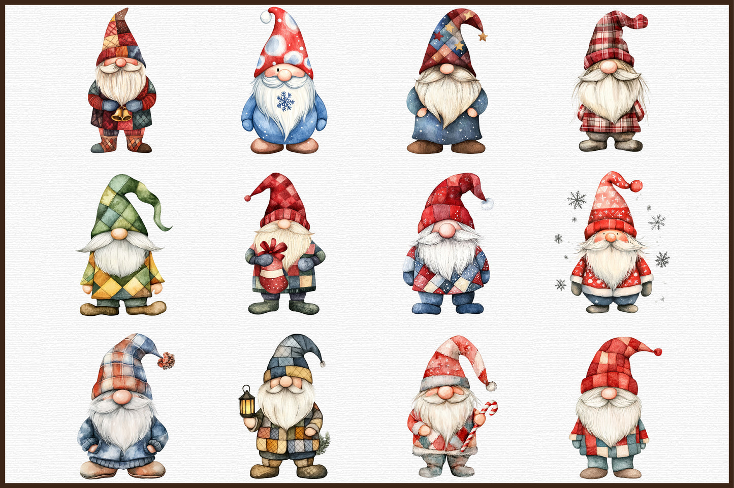 Christmas Patchwork Gnome Clipart PNG Bundle Cute Holiday Gnomes