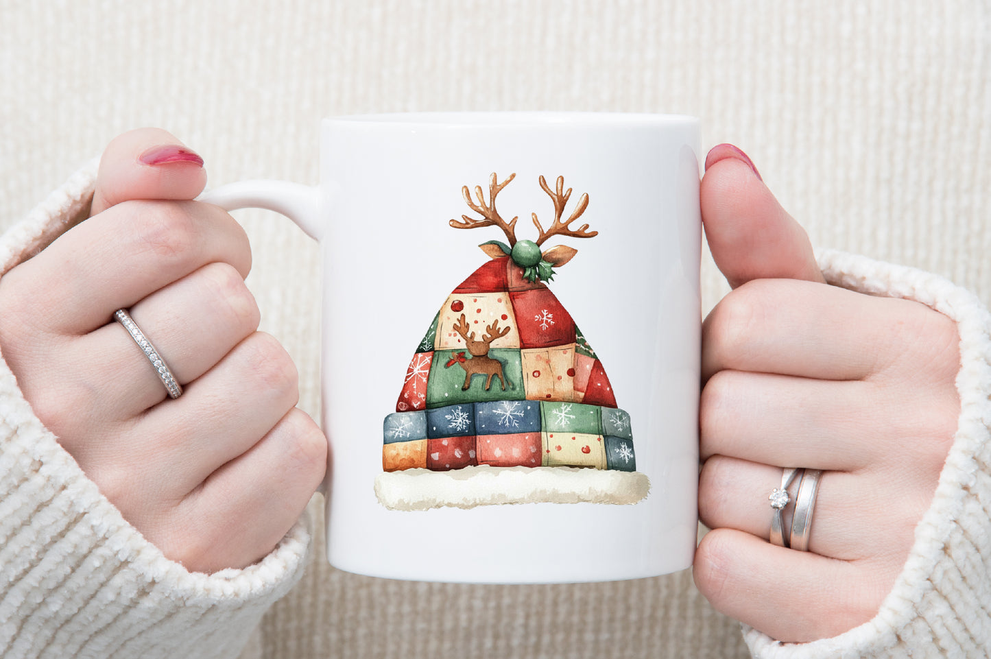 Christmas Patchwork Hat Clipart PNG Bundle Cute Winter Hats