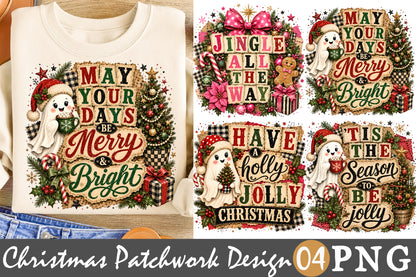 Christmas Patchwork Sublimation Bundle Cute Christmas Ghost PNG Designs