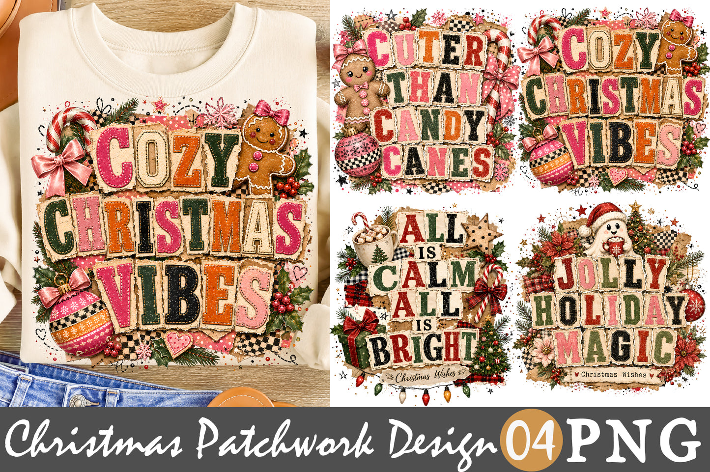 Christmas Patchwork PNG Bundle Merry Little Christmas Sublimation Designs