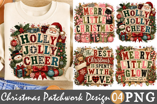 Holly Jolly Cheer PNG Bundle Christmas Patchwork Sublimation Designs