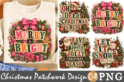 Merry and Bright Christmas Patchwork PNG Bundle Sublimation Designs