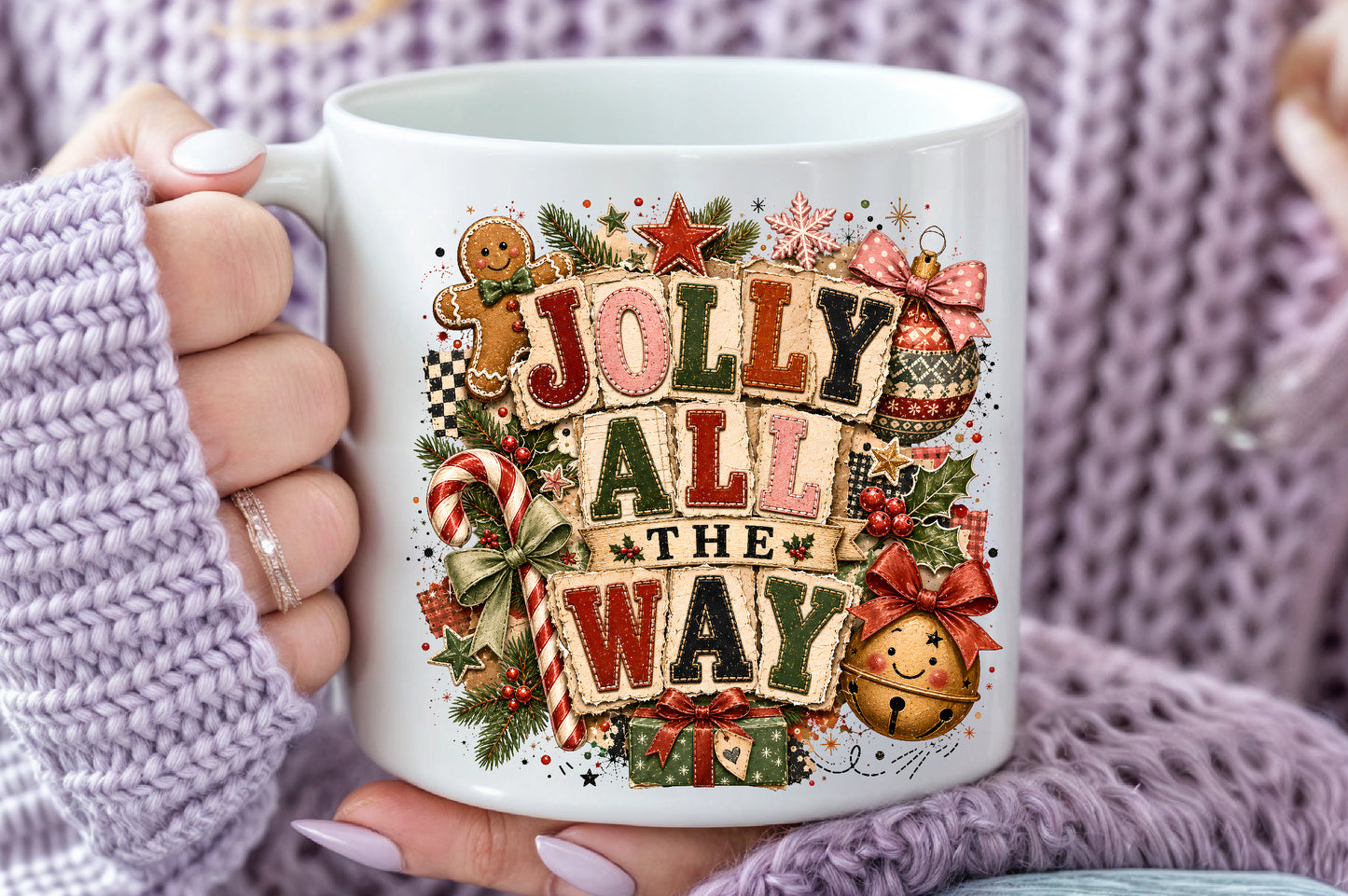 Pink Christmas Patchwork PNG Bundle Merry and Bright Sublimation Designs