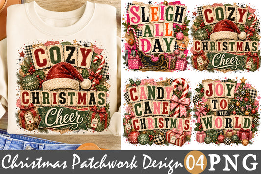 Cozy Christmas Cheer PNG Bundle Christmas Patchwork Sublimation Designs