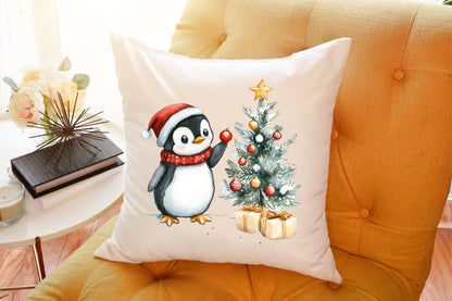 Watercolor Christmas Penguin Clipart PNG Bundle