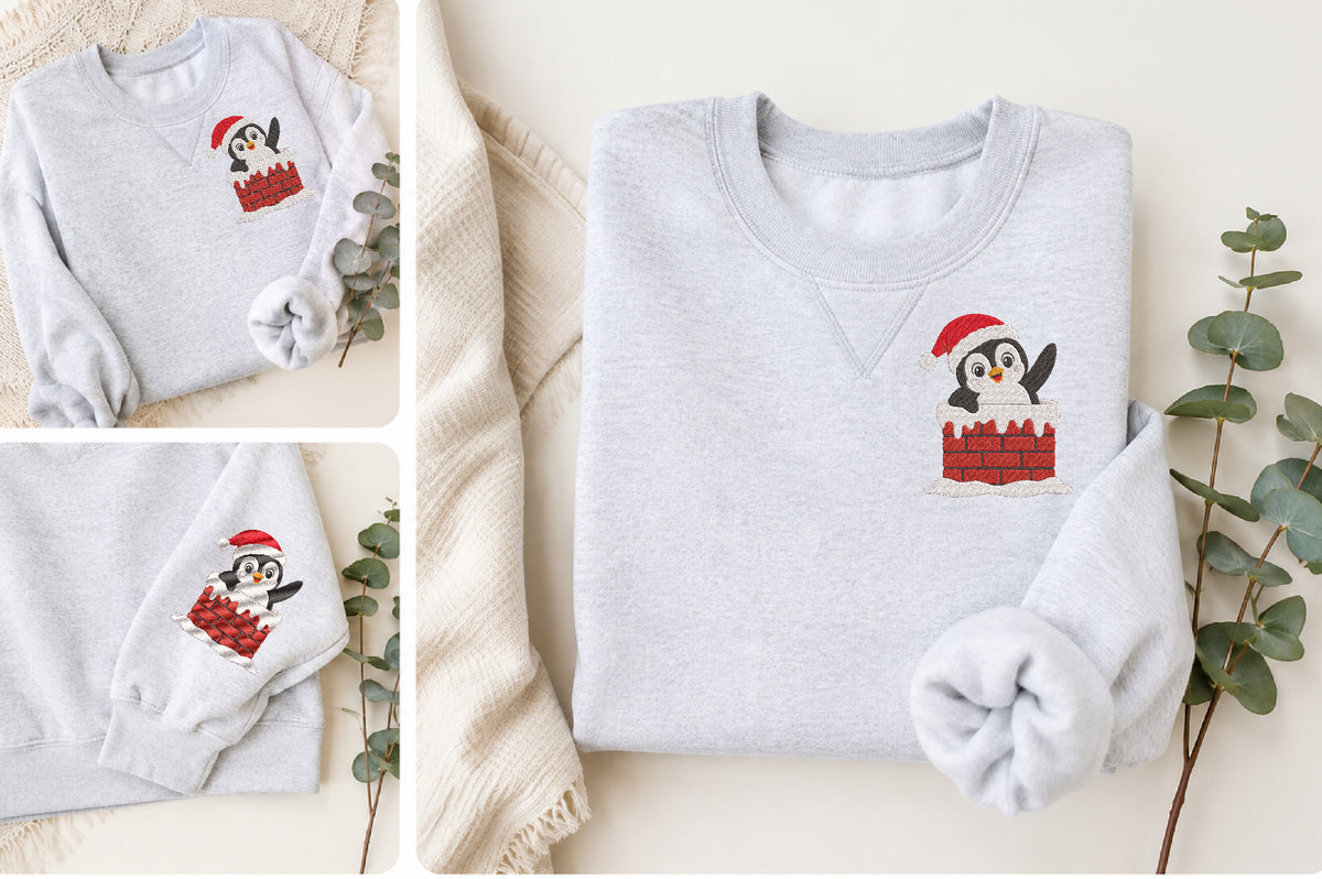 Christmas Penguin in Chimney Embroidery Design