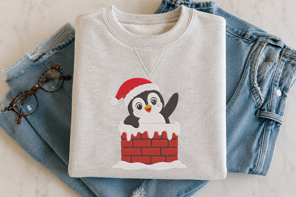 Christmas Penguin in Chimney Embroidery Design