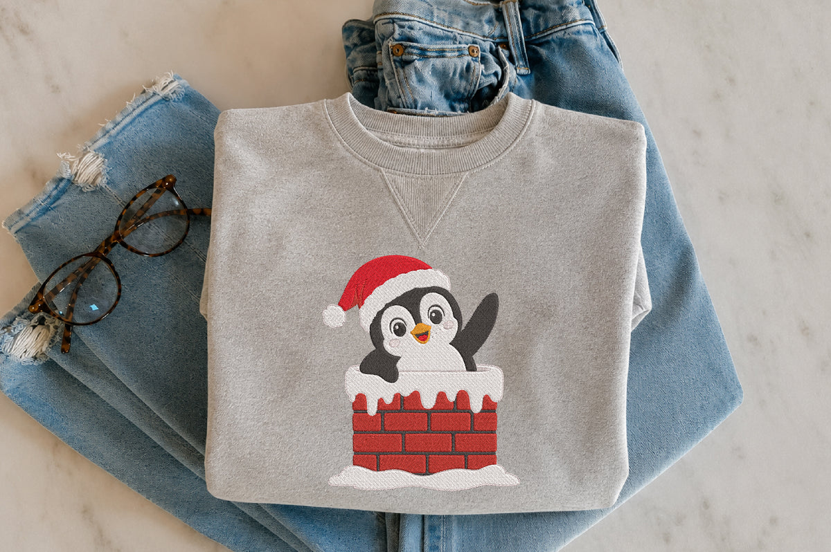 Christmas Penguin in Chimney Embroidery Design