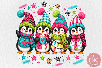 Cute Christmas Penguins PNG Sublimation Bundle Winter Penguin Design
