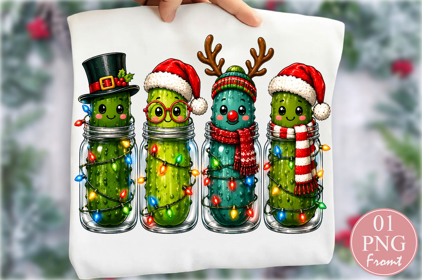 Christmas Pickles in Mason Jar PNG Sublimation Design