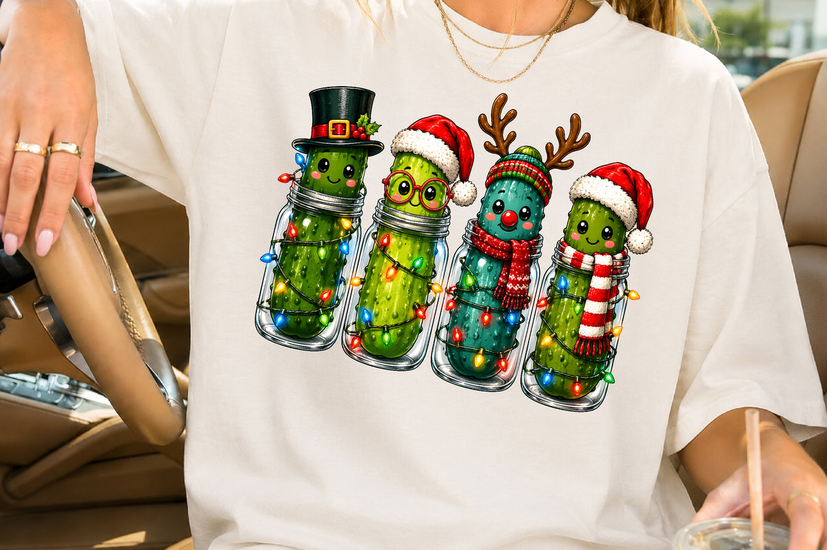 Christmas Pickles in Mason Jar PNG Sublimation Design