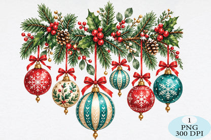 Christmas Pine Garland Ornaments PNG Sublimation
