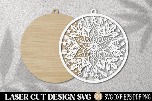 Christmas Poinsettia Ornament SVG | Floral Winter Holiday Laser Cut Design