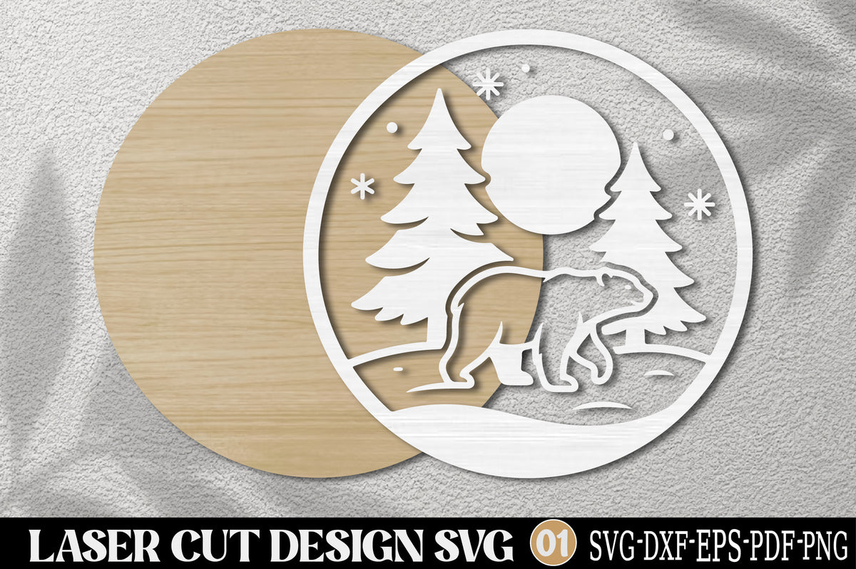 Christmas Polar Bear Ornament SVG | Winter Bear Christmas Laser Cut Design