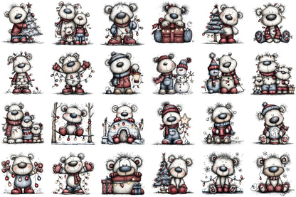 Christmas Polar Bear Lights Watercolor Clipart PNG Bundle