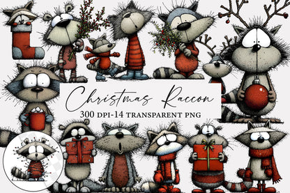 Christmas Raccoon PNG Cute Woodland Animal Clipart Sublimation