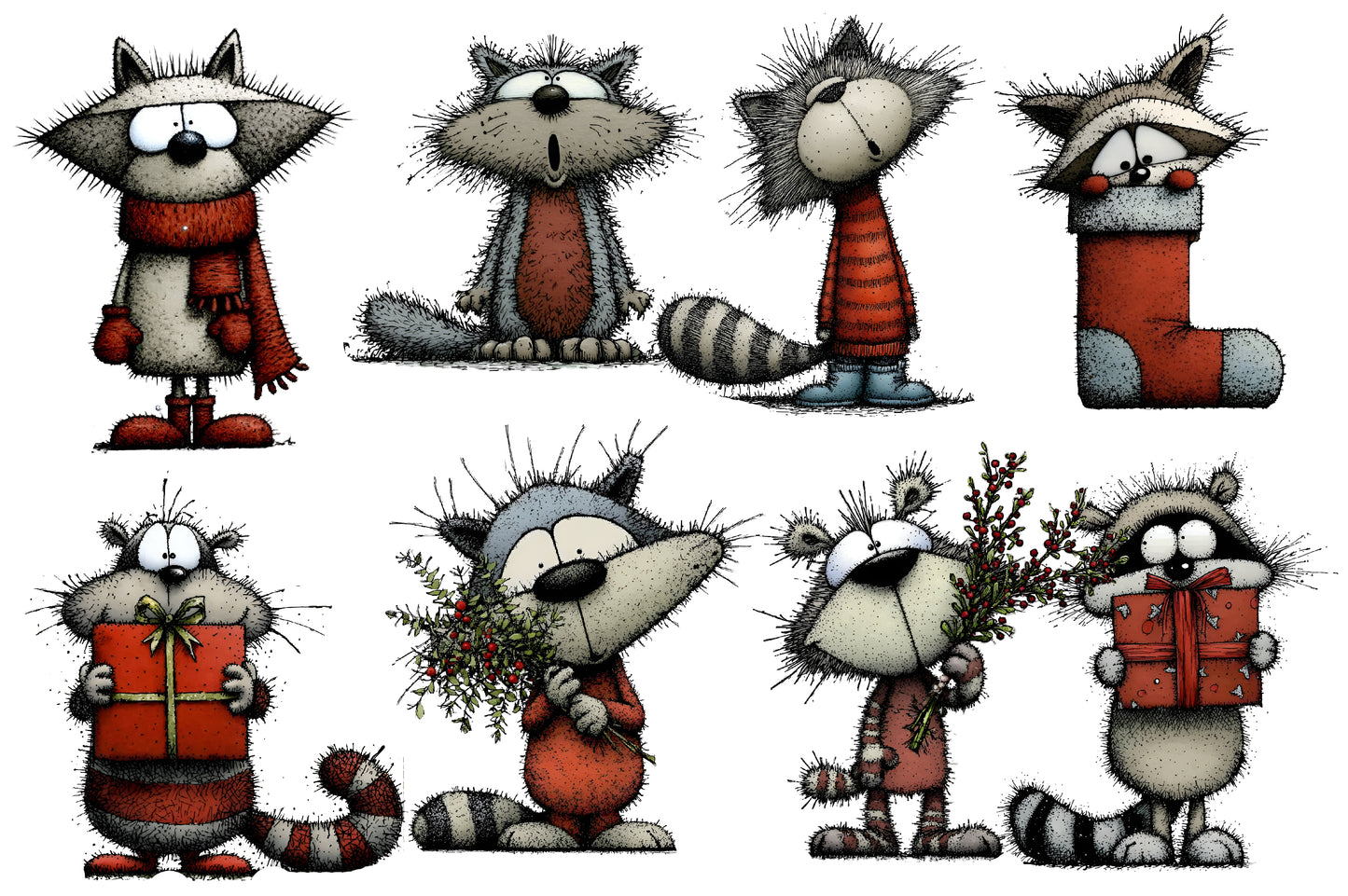 Christmas Raccoon PNG Cute Woodland Animal Clipart Sublimation