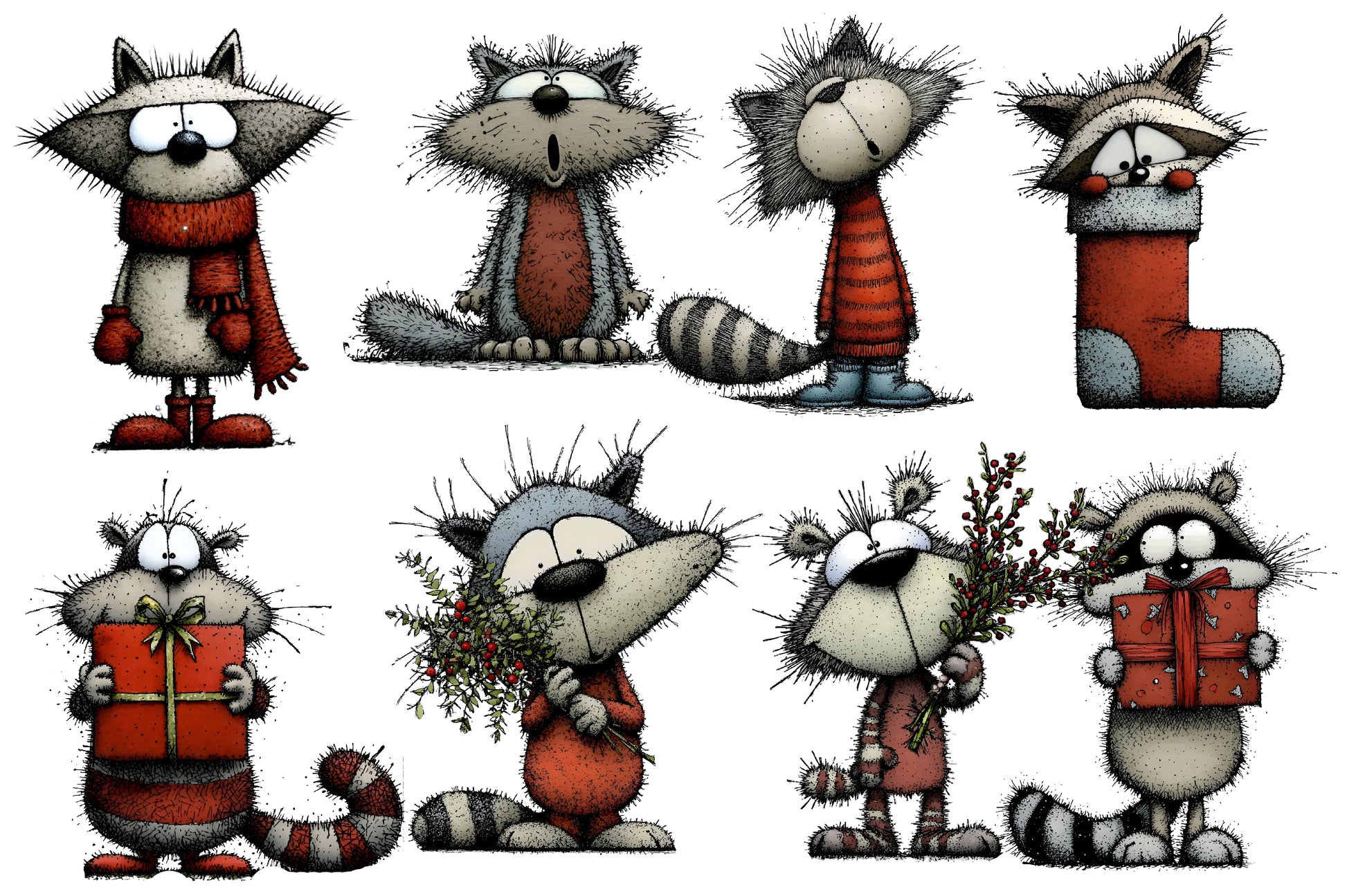 Christmas Raccoon PNG Cute Woodland Animal Clipart Sublimation