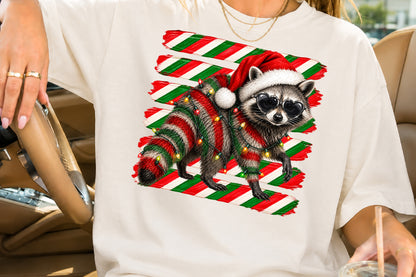 Christmas Raccoon PNG Santa Hat Candy Cane Sublimation Design