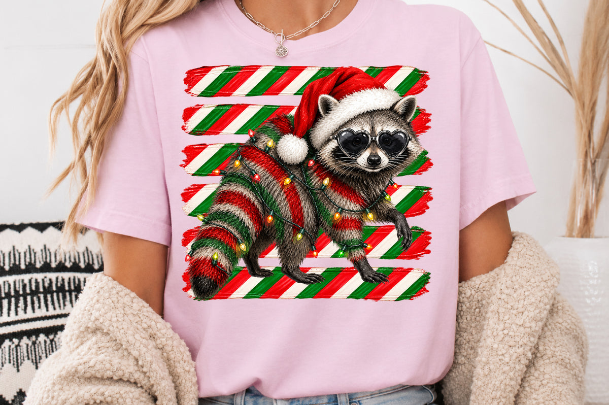 Christmas Raccoon PNG Santa Hat Candy Cane Sublimation Design