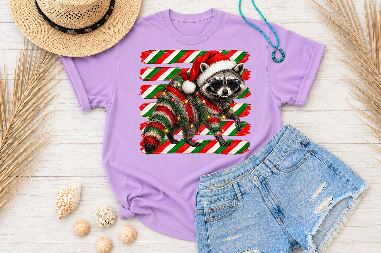 Christmas Raccoon PNG Santa Hat Candy Cane Sublimation Design