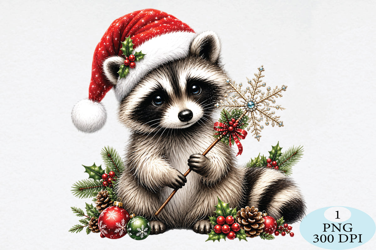 Christmas Raccoon Santa Hat PNG