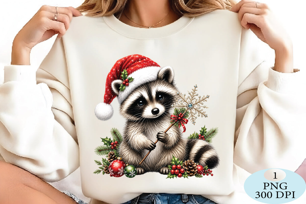 Christmas Raccoon Santa Hat PNG