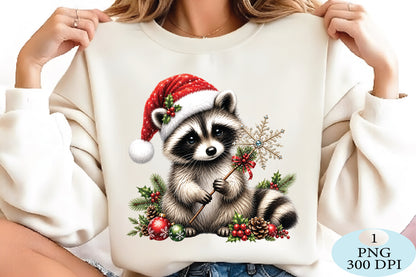 Christmas Raccoon Santa Hat PNG