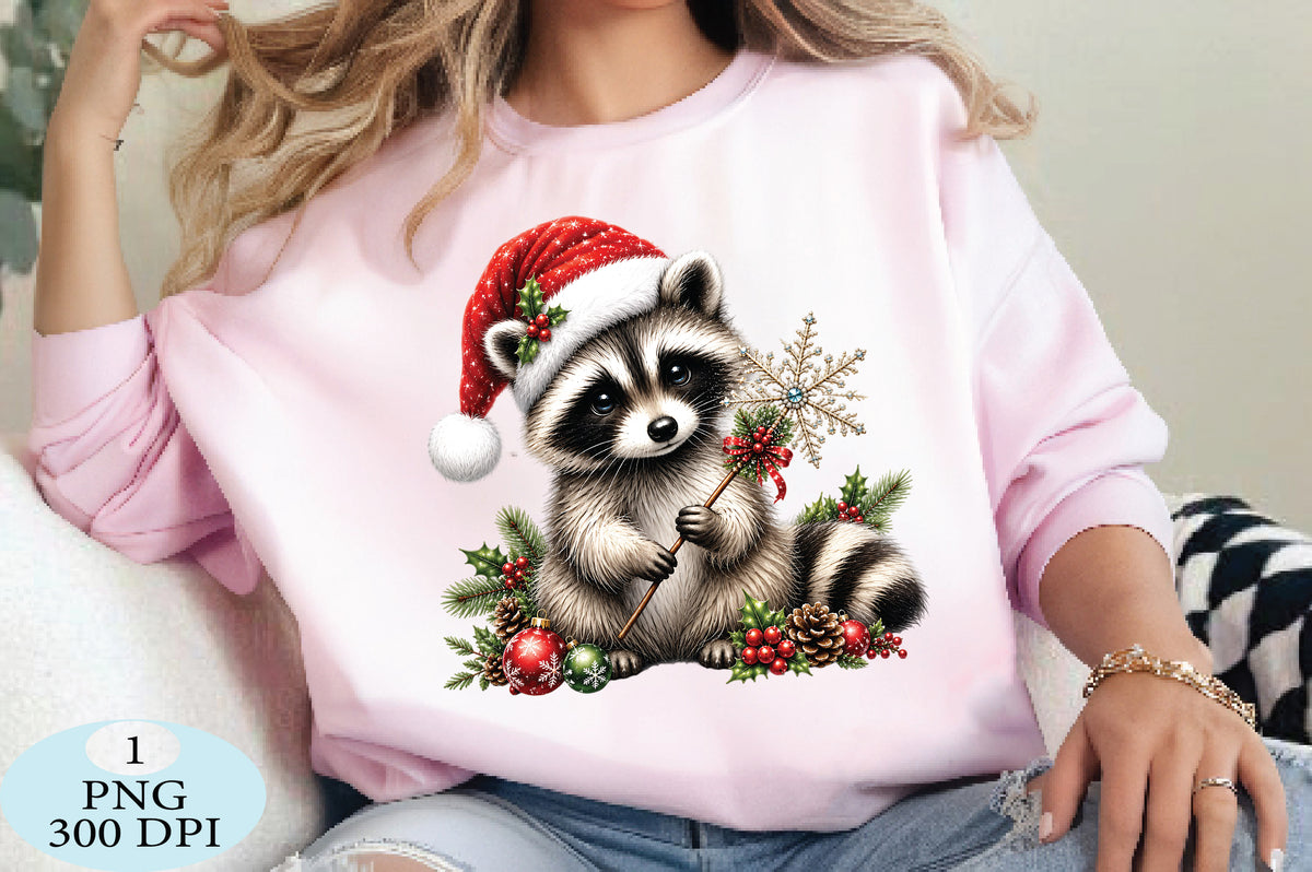 Christmas Raccoon Santa Hat PNG