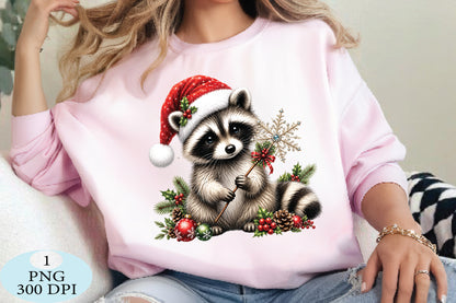 Christmas Raccoon Santa Hat PNG