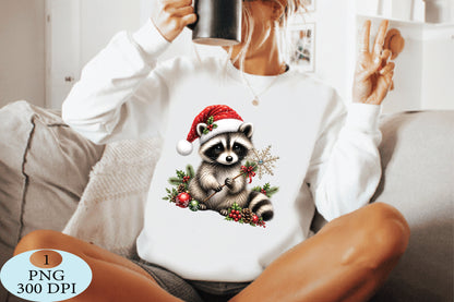 Christmas Raccoon Santa Hat PNG