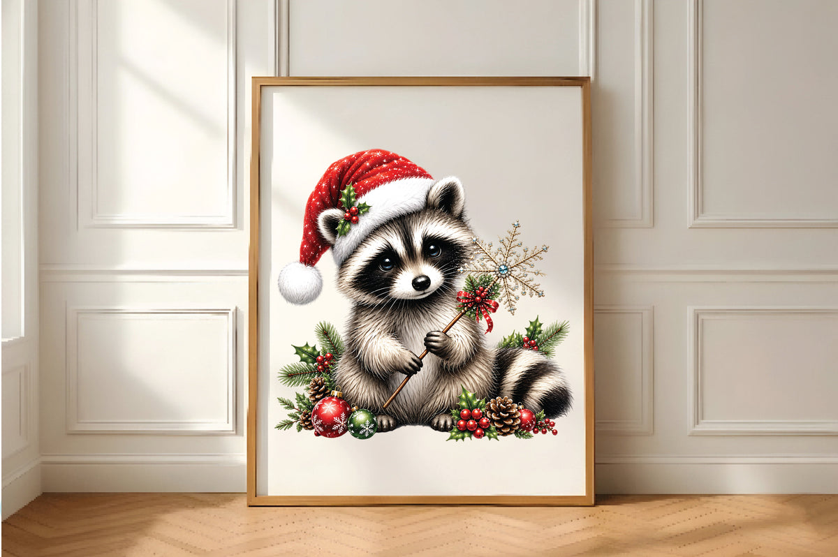 Christmas Raccoon Santa Hat PNG