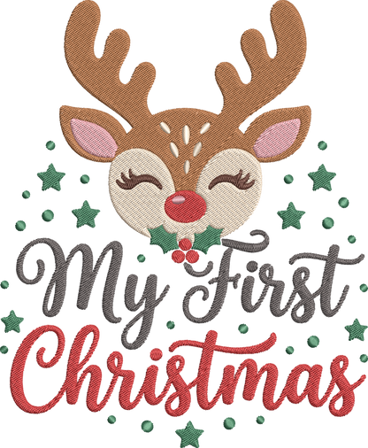 Baby Christmas Reindeer Embroidery Design – Cute Reindeer Machine Embroidery Pattern, Adorable Christmas Baby Embroidery Design