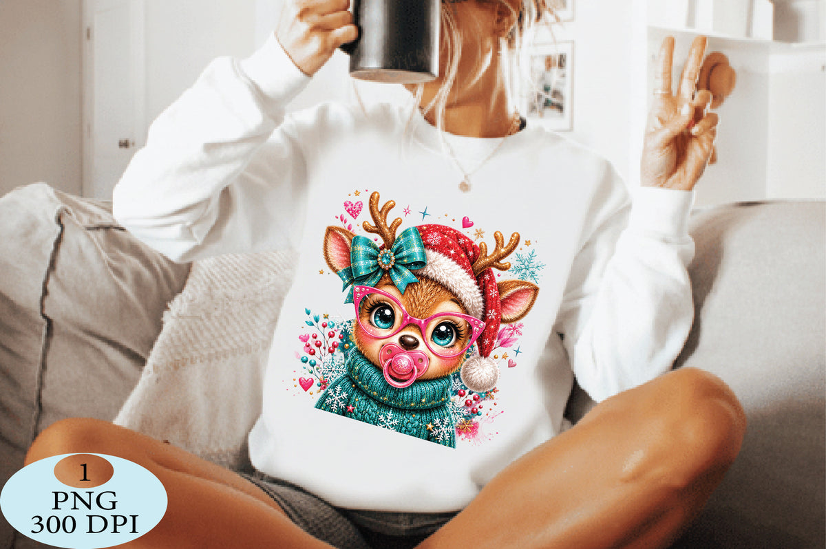 Cute Christmas Reindeer Baby Pink Glasses PNG