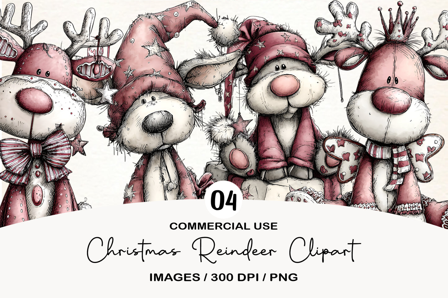 Christmas Reindeer PNG | Cute Reindeer Christmas Clipart | 4 PNG