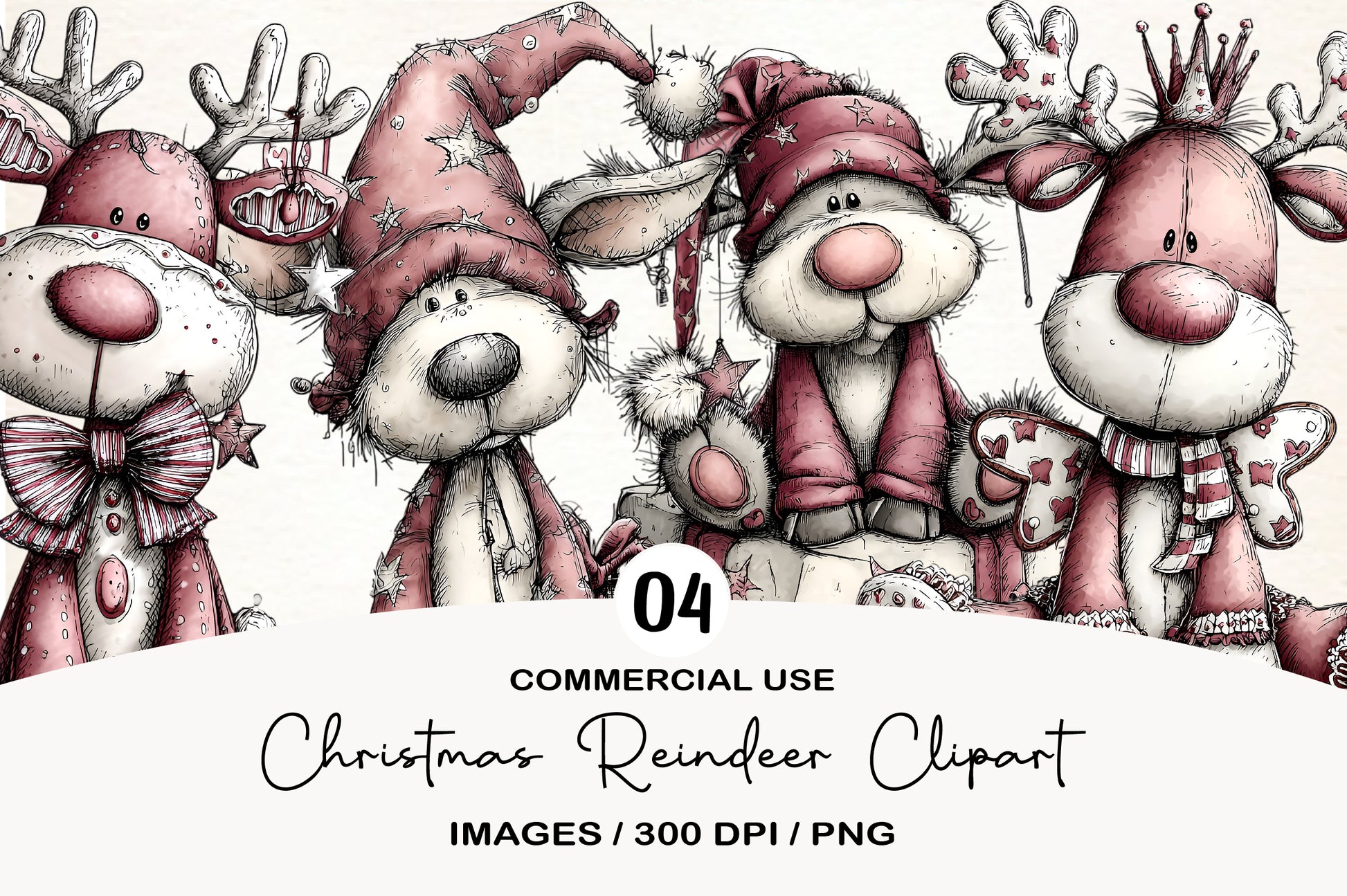 Christmas Reindeer PNG | Cute Reindeer Christmas Clipart | 4 PNG