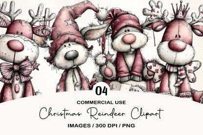 Christmas Reindeer PNG | Cute Reindeer Christmas Clipart | 4 PNG