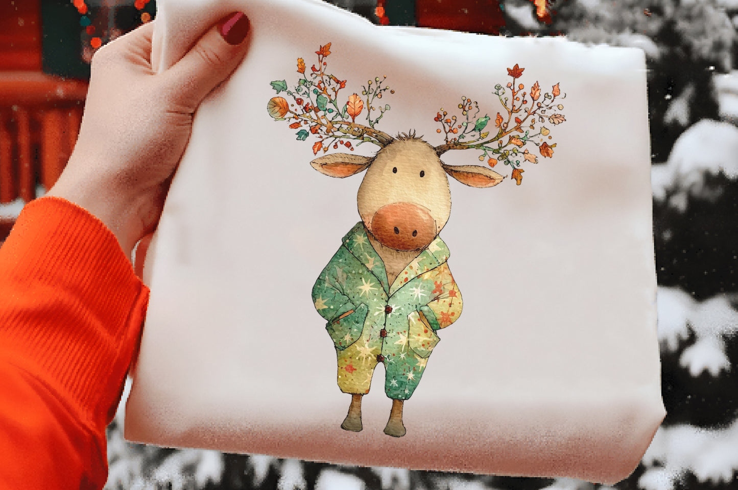 Christmas Reindeer Clipart PNG Bundle | Cute Watercolor Holiday Reindeer Clipart | Festive Christmas Deer PNG