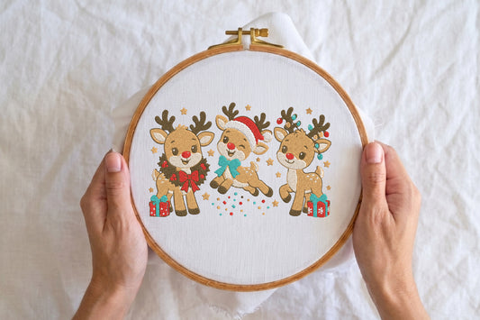 Christmas Reindeer Embroidery Design – Cute Reindeer Machine Embroidery Pattern, Festive Christmas & Winter Embroidery Design