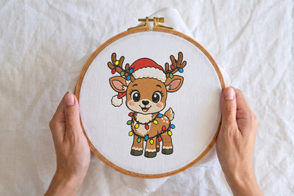 Christmas Reindeer Embroidery Design – Cute Reindeer Machine Embroidery Pattern, Festive Christmas & Winter Embroidery Design