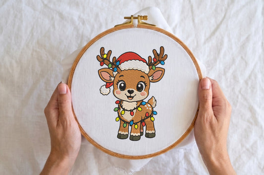 Christmas Reindeer Embroidery Design – Cute Reindeer Machine Embroidery Pattern, Festive Christmas & Winter Embroidery Design