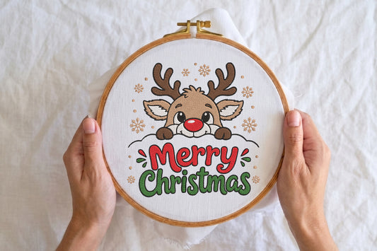 Christmas Reindeer Embroidery Design – Cute Reindeer Machine Embroidery Pattern, Festive Christmas & Winter Embroidery Design