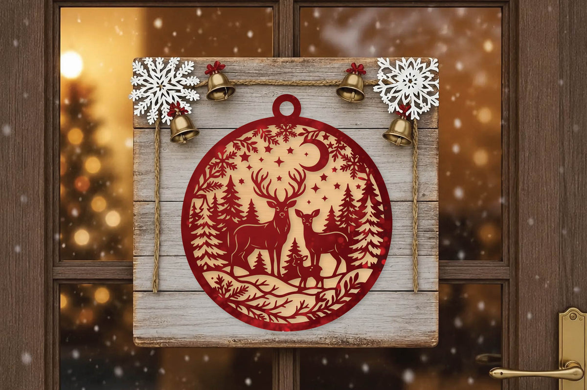 Christmas Reindeer Family Ornament Laser Cut SVG