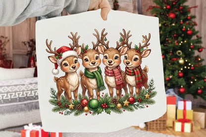Christmas Reindeer Family PNG, Cute Reindeer Christmas Clipart, Woodland Deer Holiday Sublimation Design