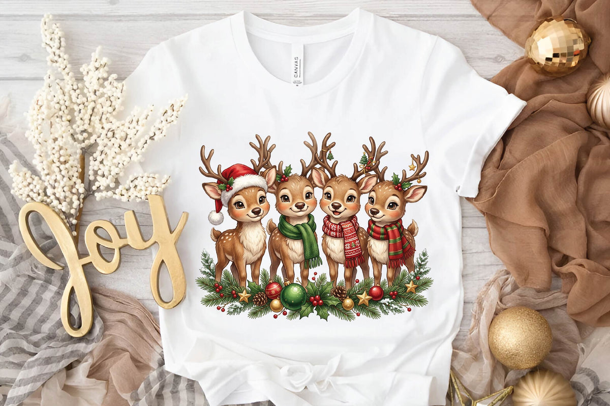 Christmas Reindeer Family PNG, Cute Reindeer Christmas Clipart, Woodland Deer Holiday Sublimation Design