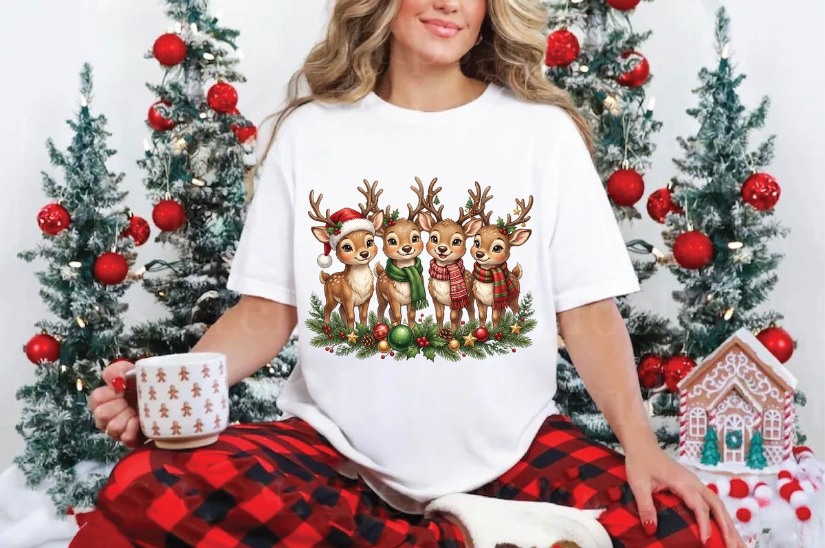 Christmas Reindeer Family PNG, Cute Reindeer Christmas Clipart, Woodland Deer Holiday Sublimation Design