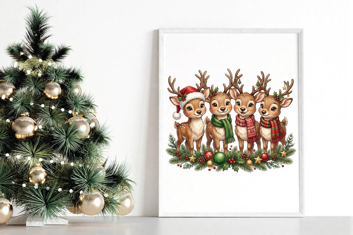 Christmas Reindeer Family PNG, Cute Reindeer Christmas Clipart, Woodland Deer Holiday Sublimation Design