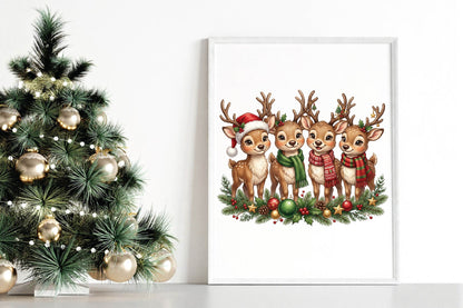 Christmas Reindeer Family PNG, Cute Reindeer Christmas Clipart, Woodland Deer Holiday Sublimation Design