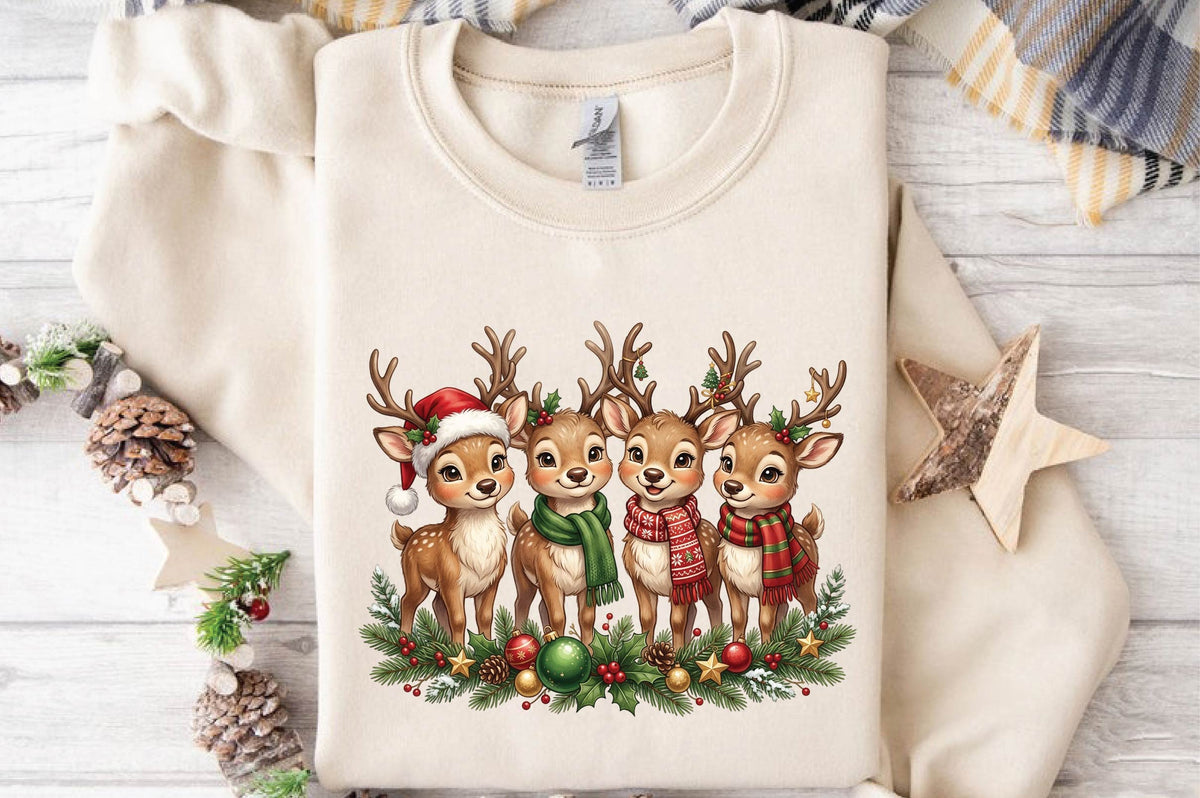 Christmas Reindeer Family PNG, Cute Reindeer Christmas Clipart, Woodland Deer Holiday Sublimation Design